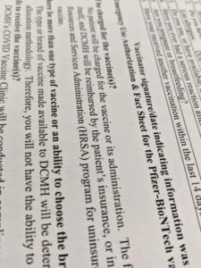 a portion of the EUA consent for Pfizer vaccine
